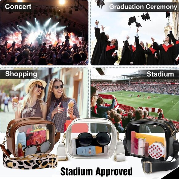 Clear Bag Stadium Approved, Crossbody Purse with Adjustable Strap, Leather Bag f - Picture 7 of 7
